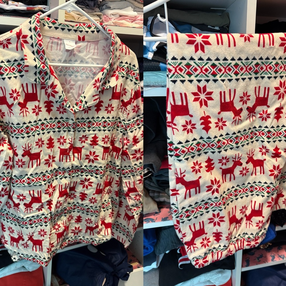 Hanna Andersson Festive Red and White Reindeer Pajama Set unisex XL